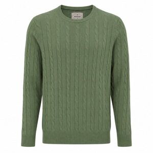 White Stuff Mens Cable Knit Sweater Sage Green Cotton Pullover Medium